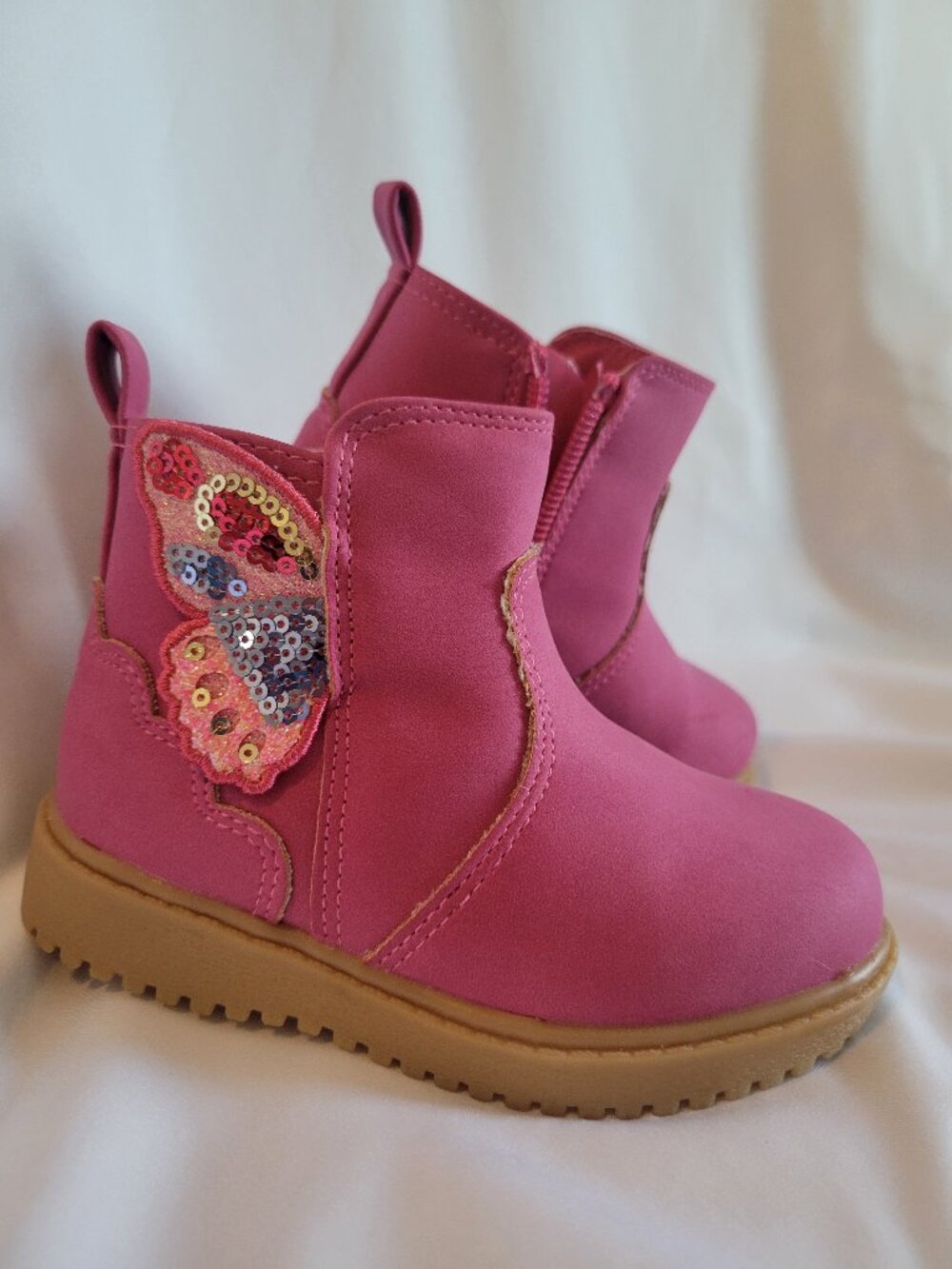 Sugar Kids Boots Girls Size 6 M Pink Butterfly Sequin Zipper Toddler Ankle EUC
